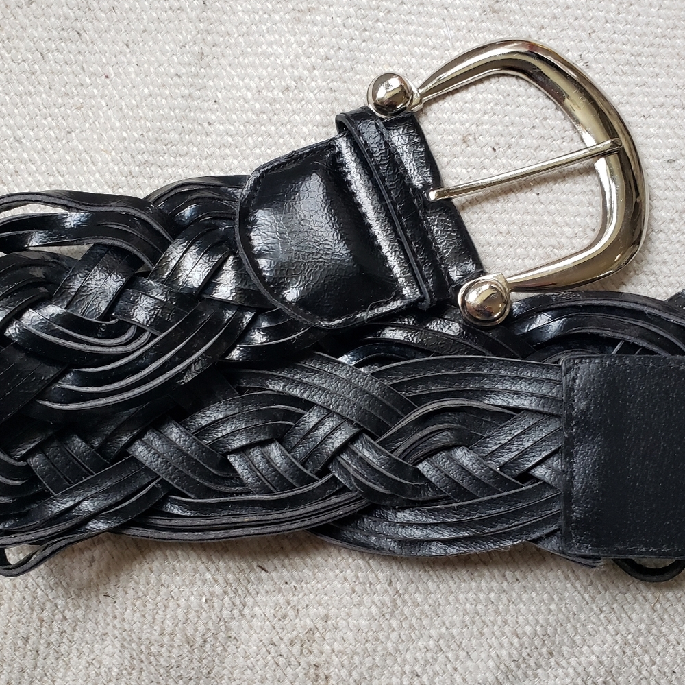 Forever 21 Black Patent Leather Large Braided Belt S/M